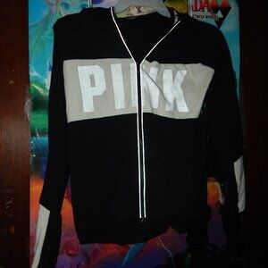 Pink Victoria's Secret black zip up hoodie XS
